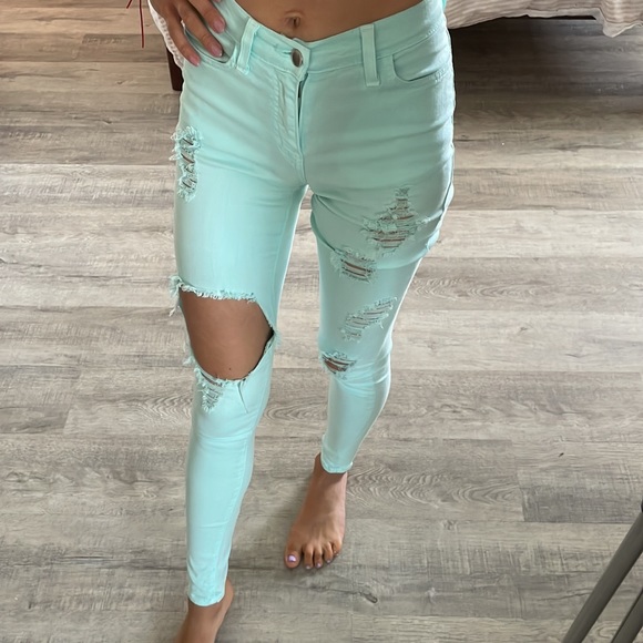 Blue (light blue) cut out distressed jean pants - Picture 1 of 6
